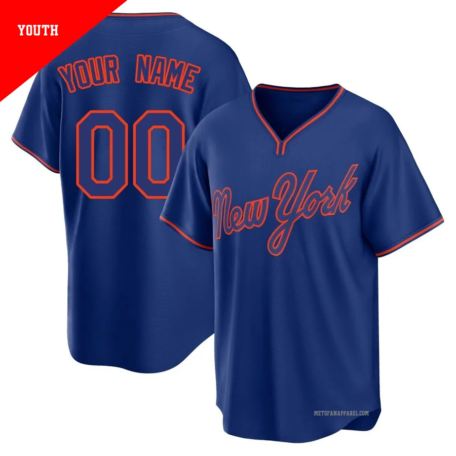 New York Mets ＃00 Custom Youth Royal Replica Alternate 2 Jersey