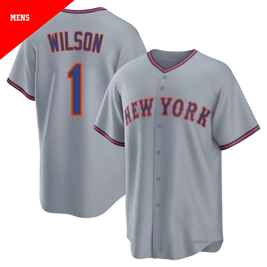 New York Mets ＃1 Mookie Wilson Men's Gray Replica Away 2.0 Jersey