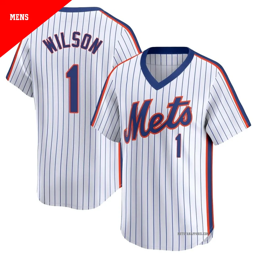 New York Mets ＃1 Mookie Wilson Men's White Limited Cooperstown Collection Jersey