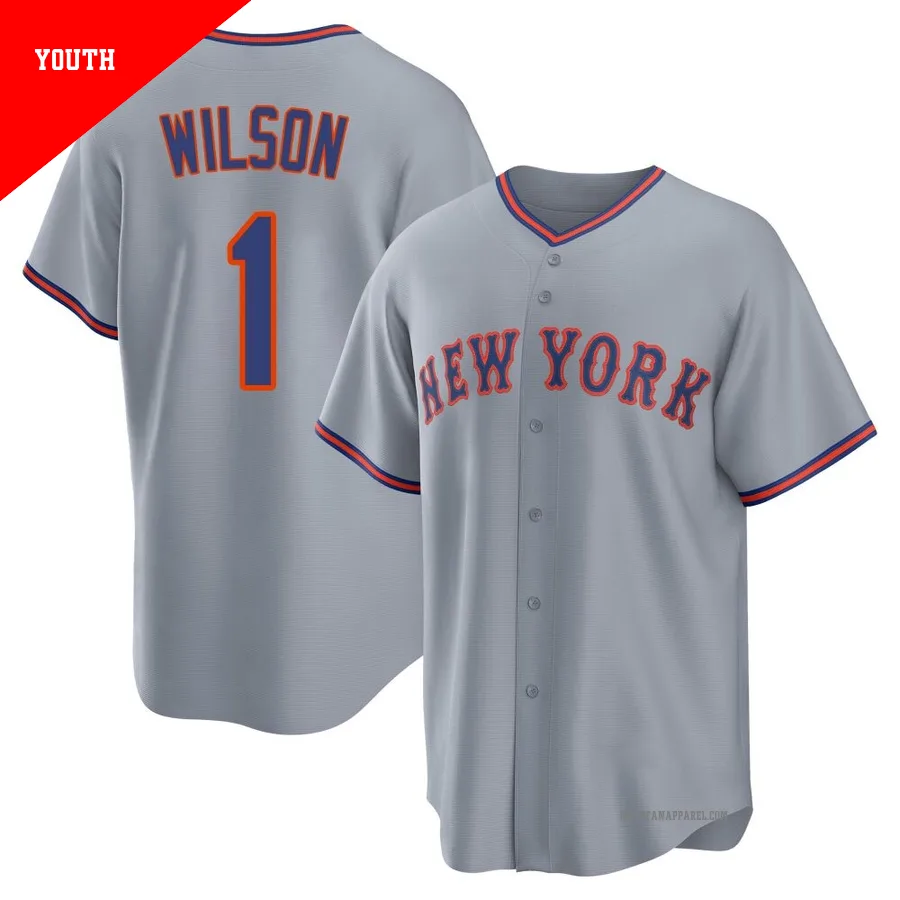 New York Mets ＃1 Mookie Wilson Youth Gray Replica Away 2.0 Jersey