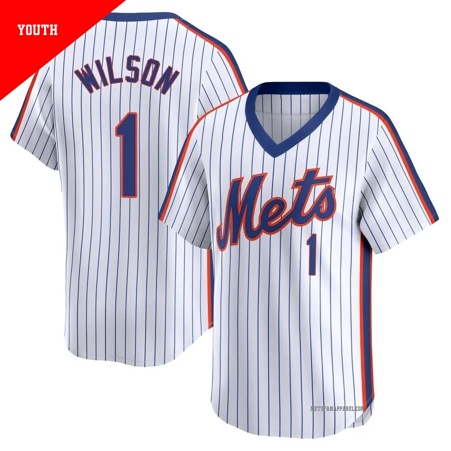 New York Mets ＃1 Mookie Wilson Youth White Limited Cooperstown Collection Jersey