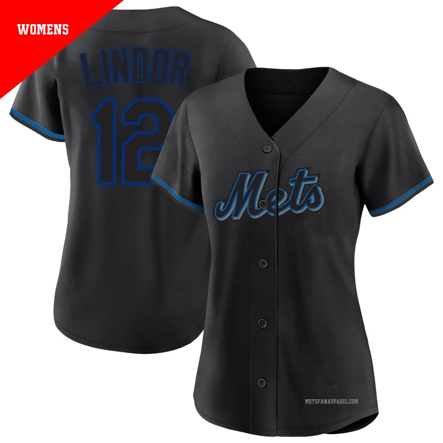 New York Mets ＃12 Francisco Lindor Women's Black Replica Fashion Jersey