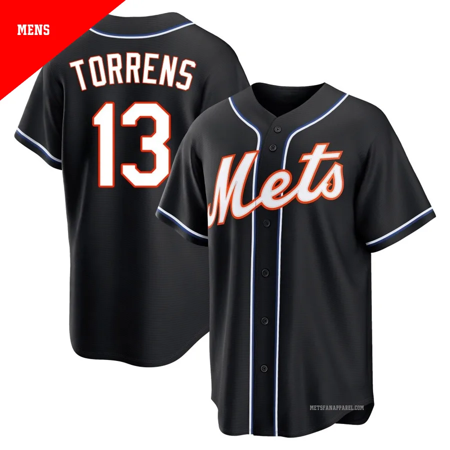 New York Mets ＃13 Luis Torrens Men's Black Replica Fashion Out Jersey