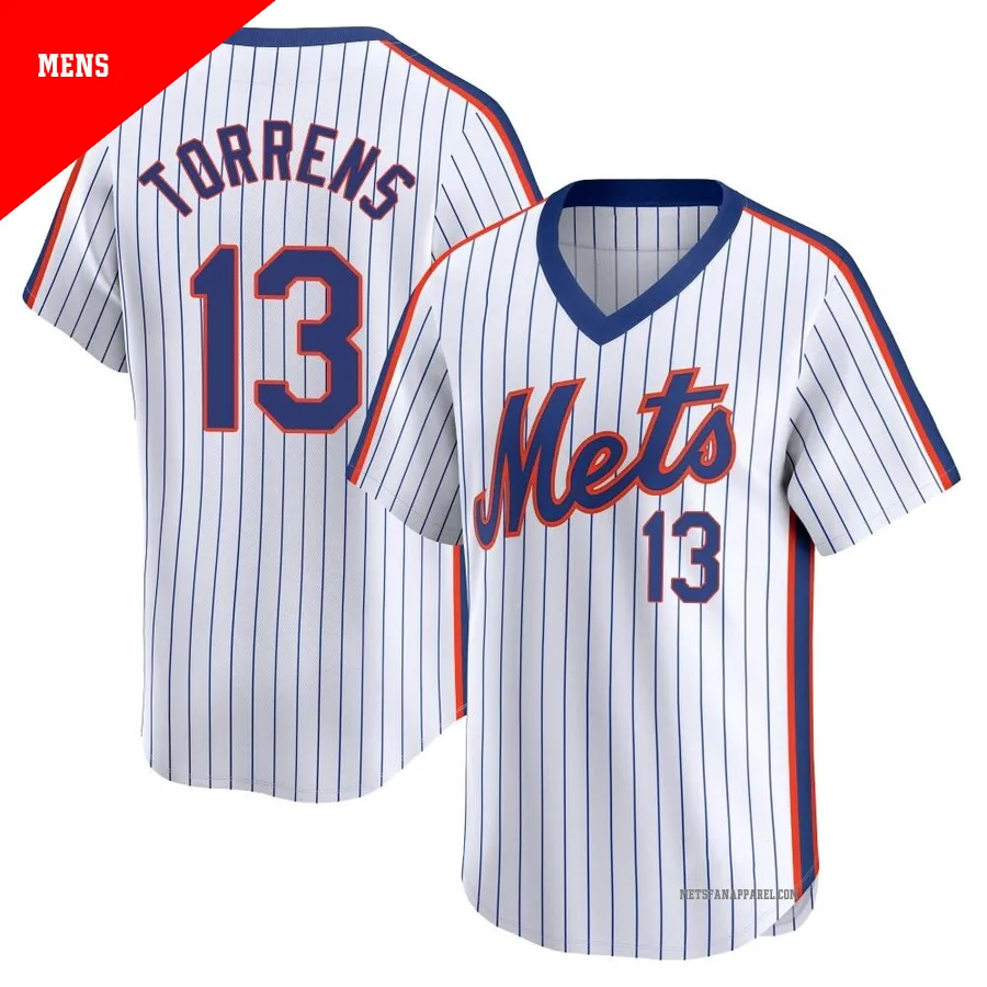 New York Mets ＃13 Luis Torrens Men's White Limited Cooperstown Collection Jersey