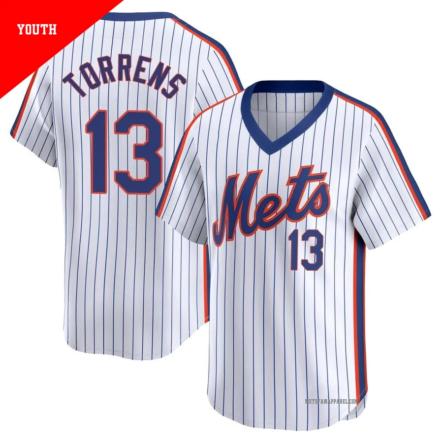 New York Mets ＃13 Luis Torrens Youth White Limited Cooperstown Collection Jersey