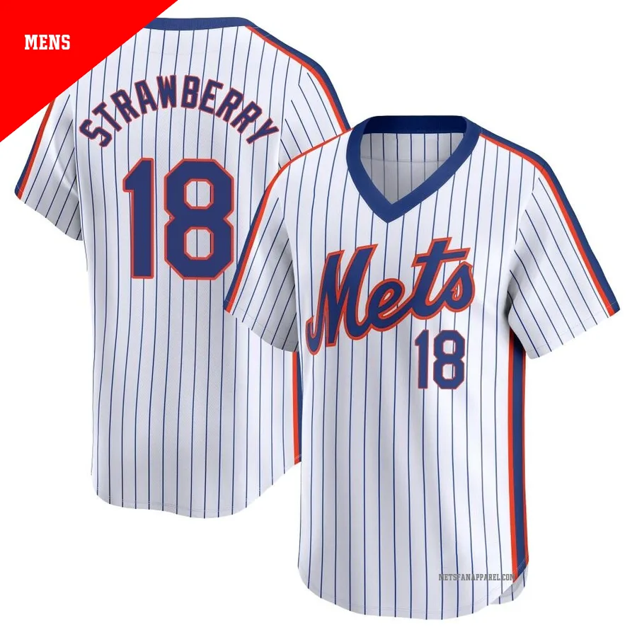 New York Mets ＃18 Darryl Strawberry Men's White Limited Cooperstown Collection Jersey