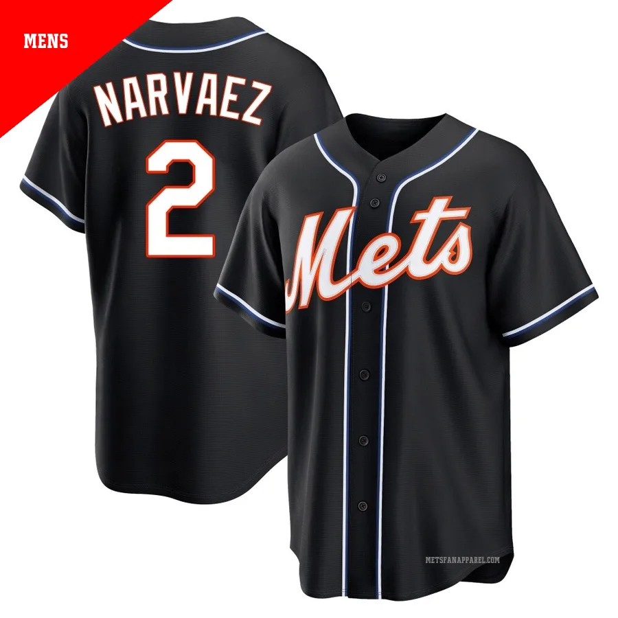 New York Mets ＃2 Omar Narvaez Men's Black Replica Fashion Out Jersey