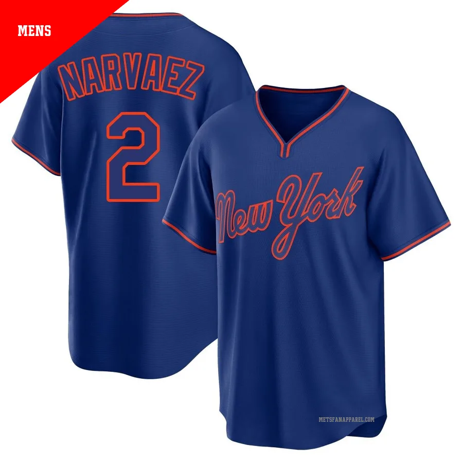 New York Mets ＃2 Omar Narvaez Men's Royal Replica Alternate 2 Jersey