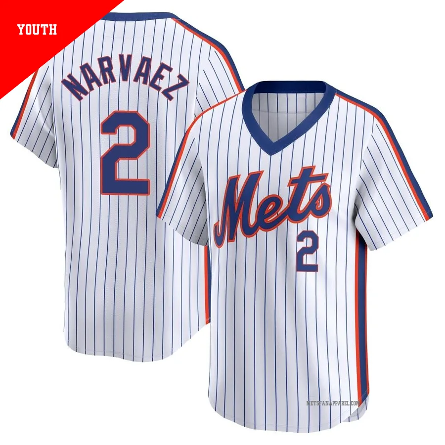 New York Mets ＃2 Omar Narvaez Youth White Limited Cooperstown Collection Jersey