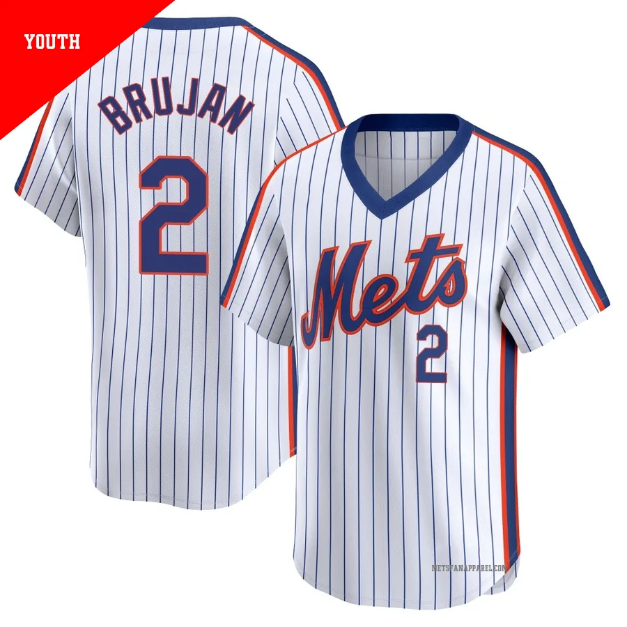 New York Mets ＃2 Vidal Brujan Youth White Limited Cooperstown Collection Jersey