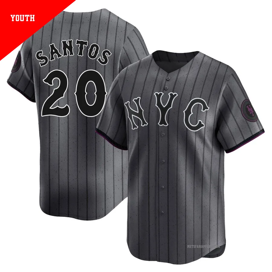 New York Mets ＃20 Luis De Los Santos Youth Limited Graphite 2024 City Connect Jersey