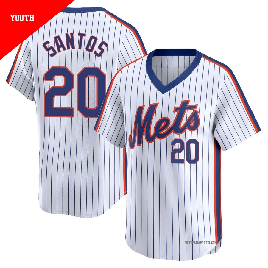 New York Mets ＃20 Luis De Los Santos Youth White Limited Cooperstown Collection Jersey