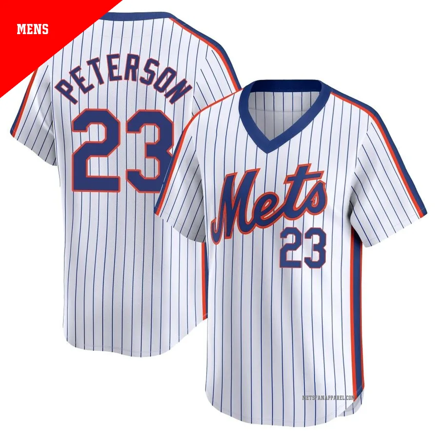 New York Mets ＃23 David Peterson Men's White Limited Cooperstown Collection Jersey