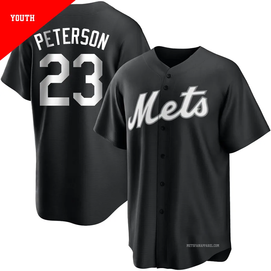 New York Mets ＃23 David Peterson Youth Black/White Replica Jersey