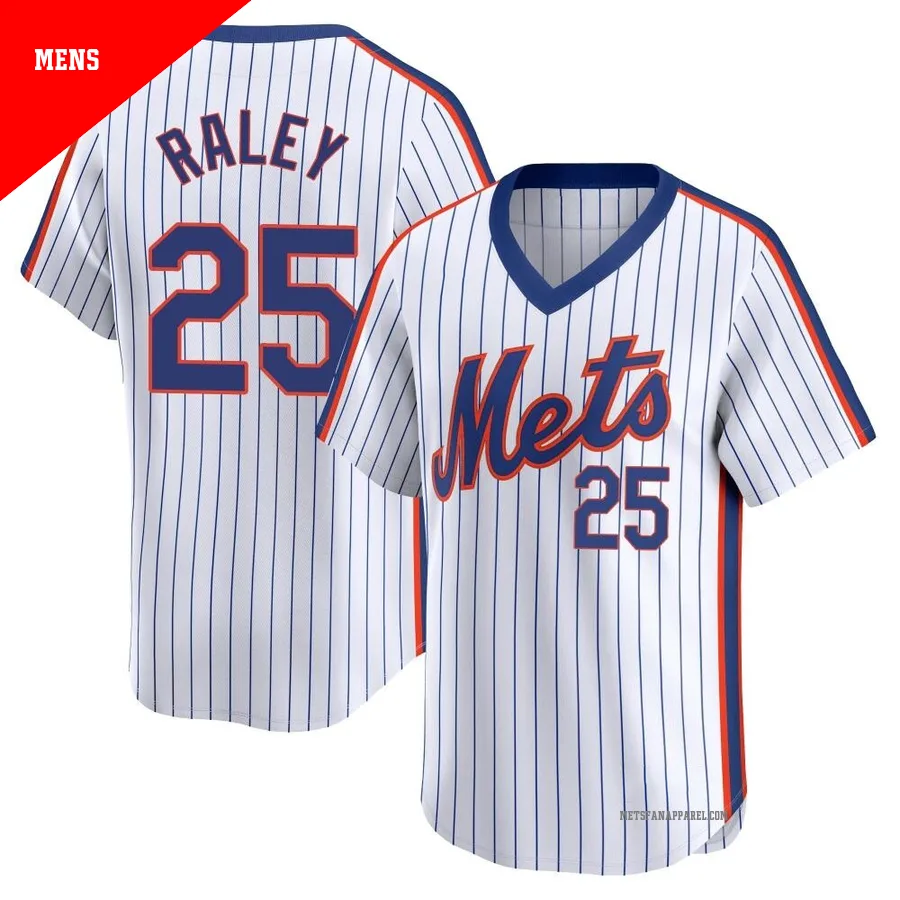 New York Mets ＃25 Brooks Raley Men's White Limited Cooperstown Collection Jersey