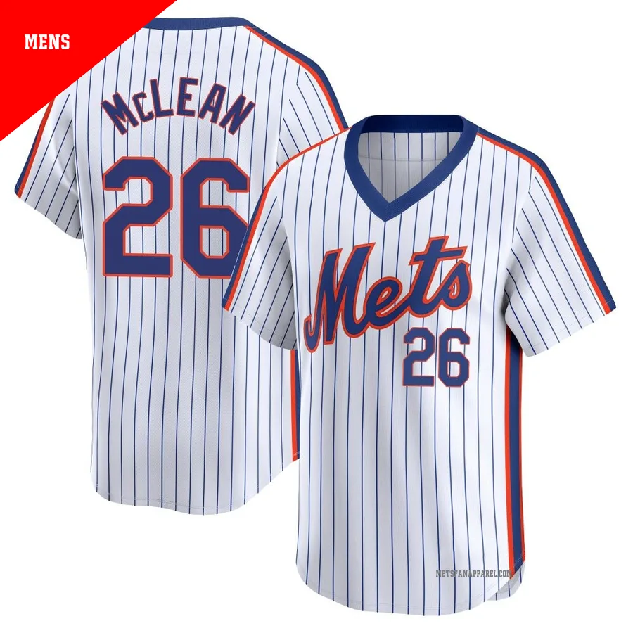 New York Mets ＃26 Nolan McLean Men's White Limited Cooperstown Collection Jersey