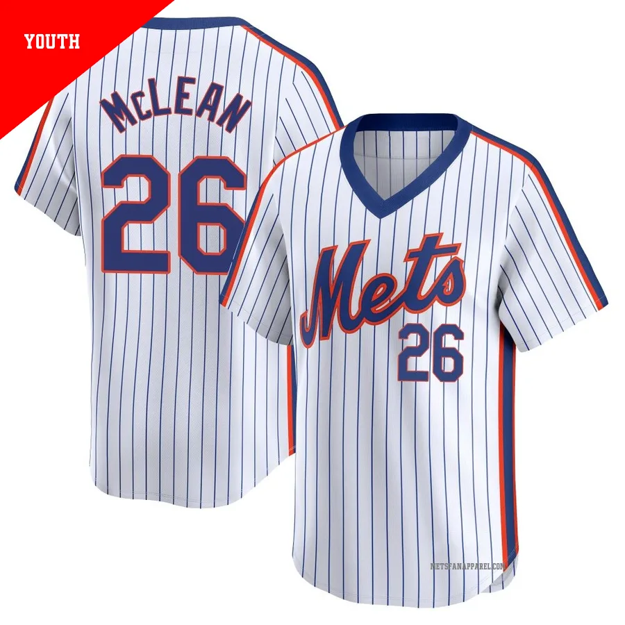 New York Mets ＃26 Nolan McLean Youth White Limited Cooperstown Collection Jersey