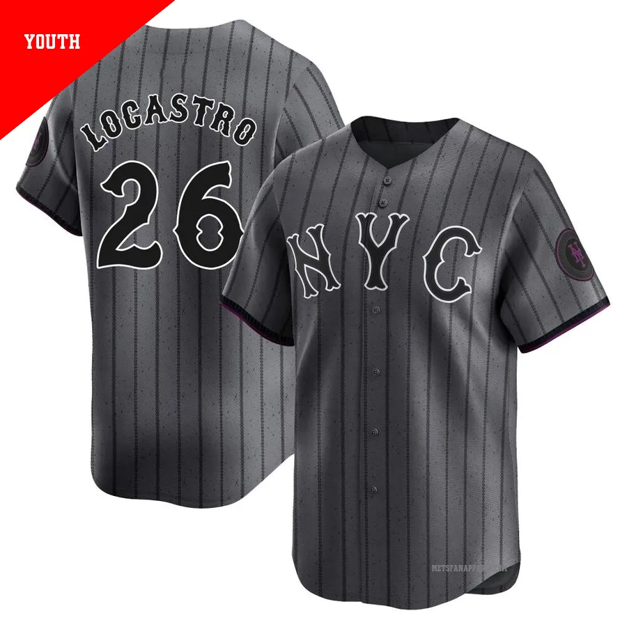 New York Mets ＃26 Tim Locastro Youth Limited Graphite 2024 City Connect Jersey