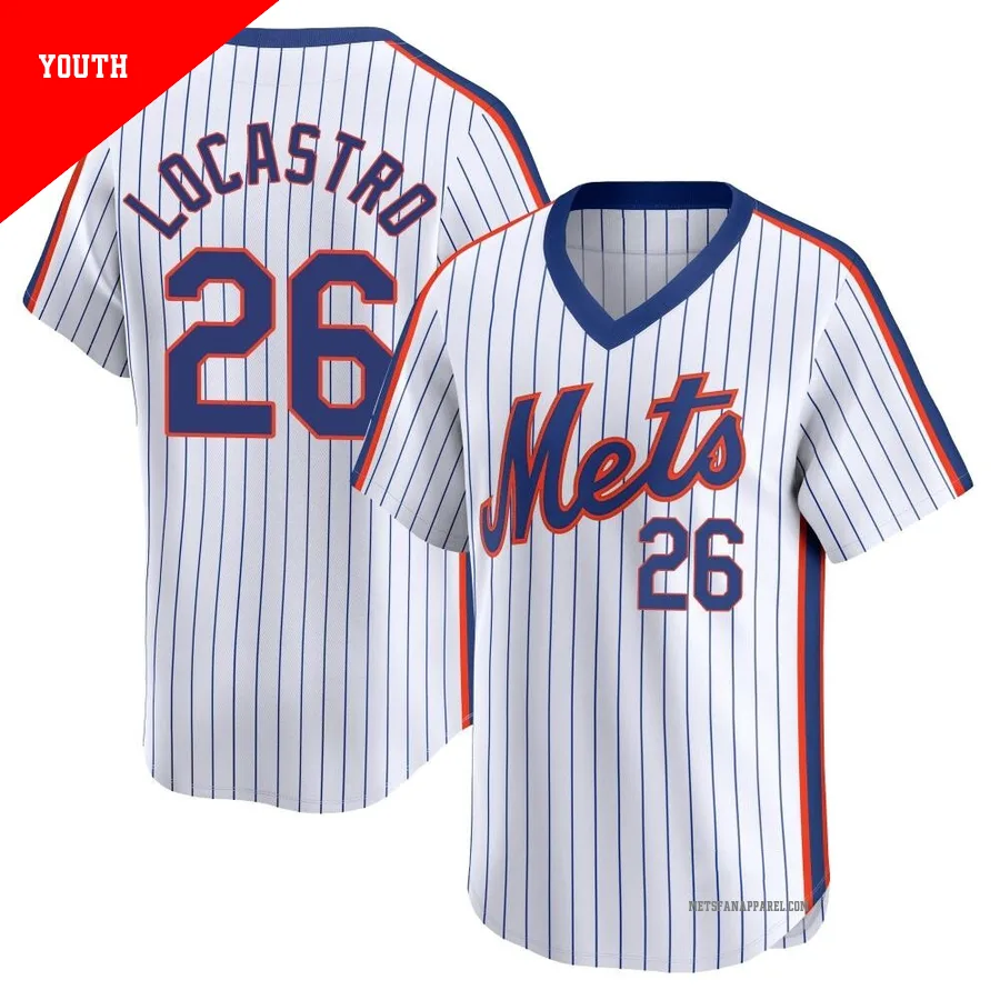 New York Mets ＃26 Tim Locastro Youth White Limited Cooperstown Collection Jersey