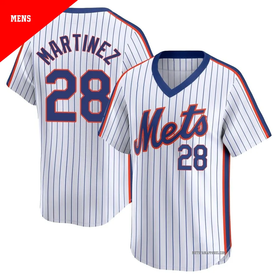 New York Mets ＃28 J.D. Martinez Men's White Limited Cooperstown Collection Jersey