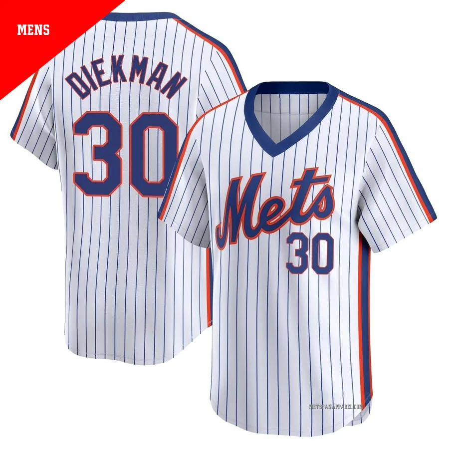 New York Mets ＃30 Jake Diekman Men's White Limited Cooperstown Collection Jersey
