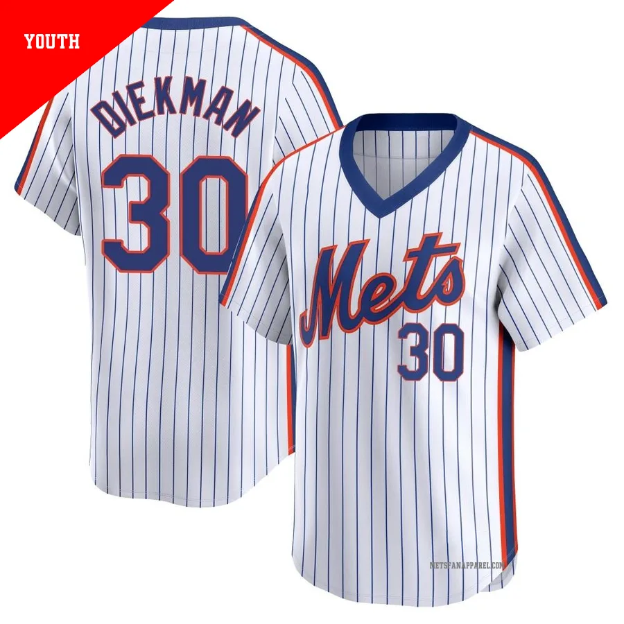 New York Mets ＃30 Jake Diekman Youth White Limited Cooperstown Collection Jersey