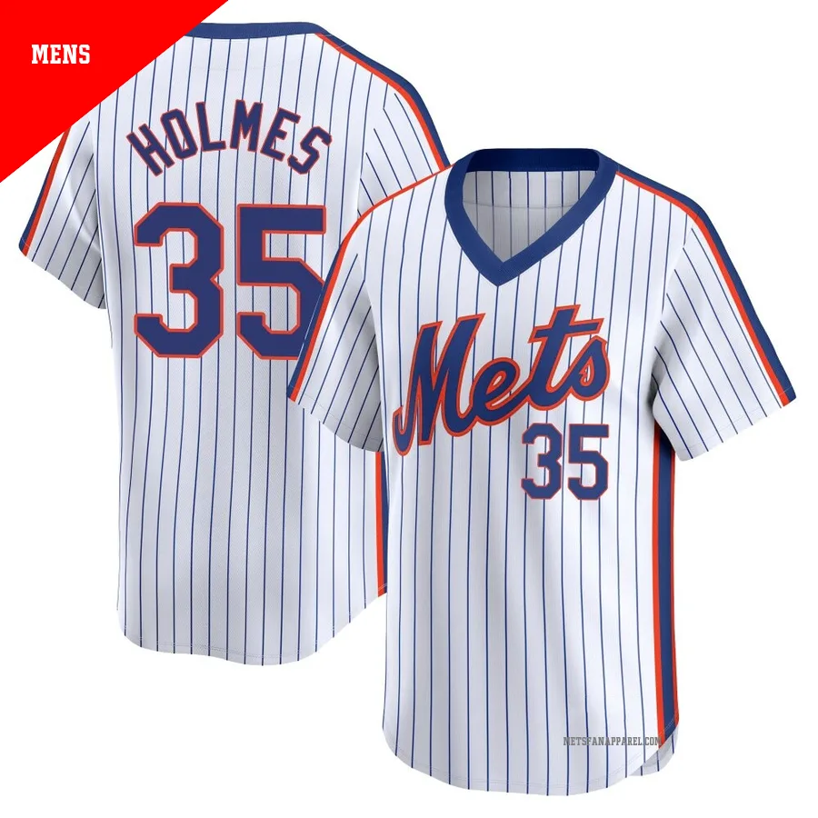 New York Mets ＃35 Clay Holmes Men's White Limited Cooperstown Collection Jersey