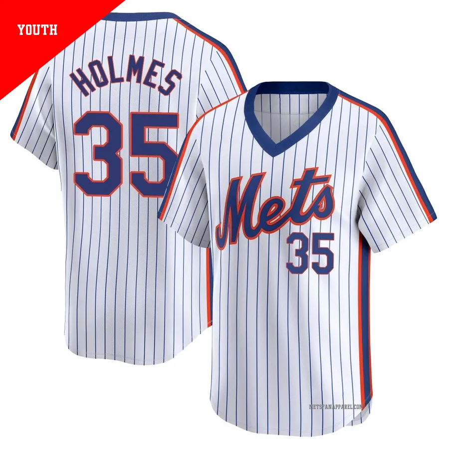 New York Mets ＃35 Clay Holmes Youth White Limited Cooperstown Collection Jersey