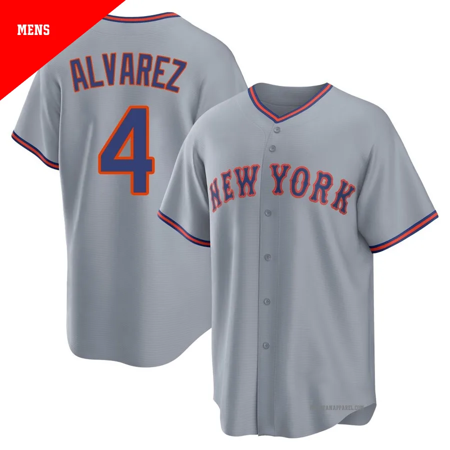 New York Mets ＃4 Francisco Alvarez Men's Gray Replica Away 2.0 Jersey
