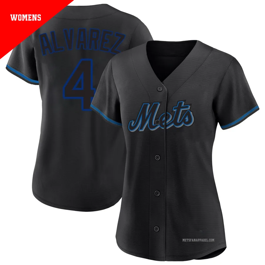 New York Mets ＃4 Francisco Alvarez Women's Black Replica Fashion Jersey