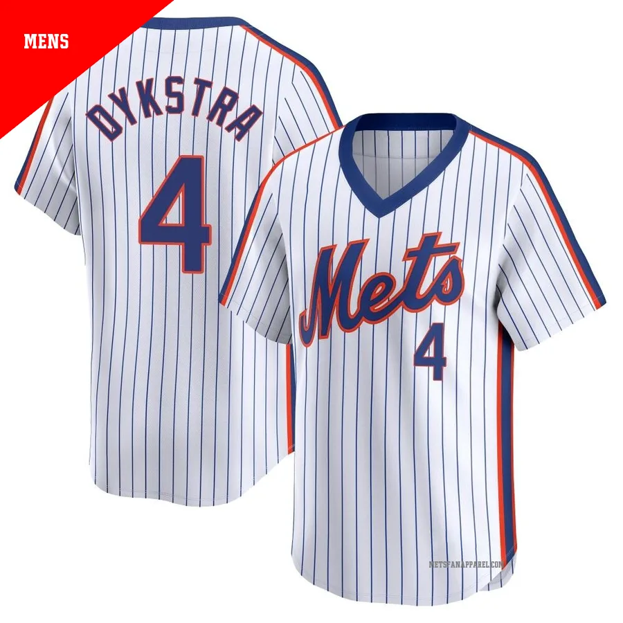 New York Mets ＃4 Lenny Dykstra Men's White Limited Cooperstown Collection Jersey
