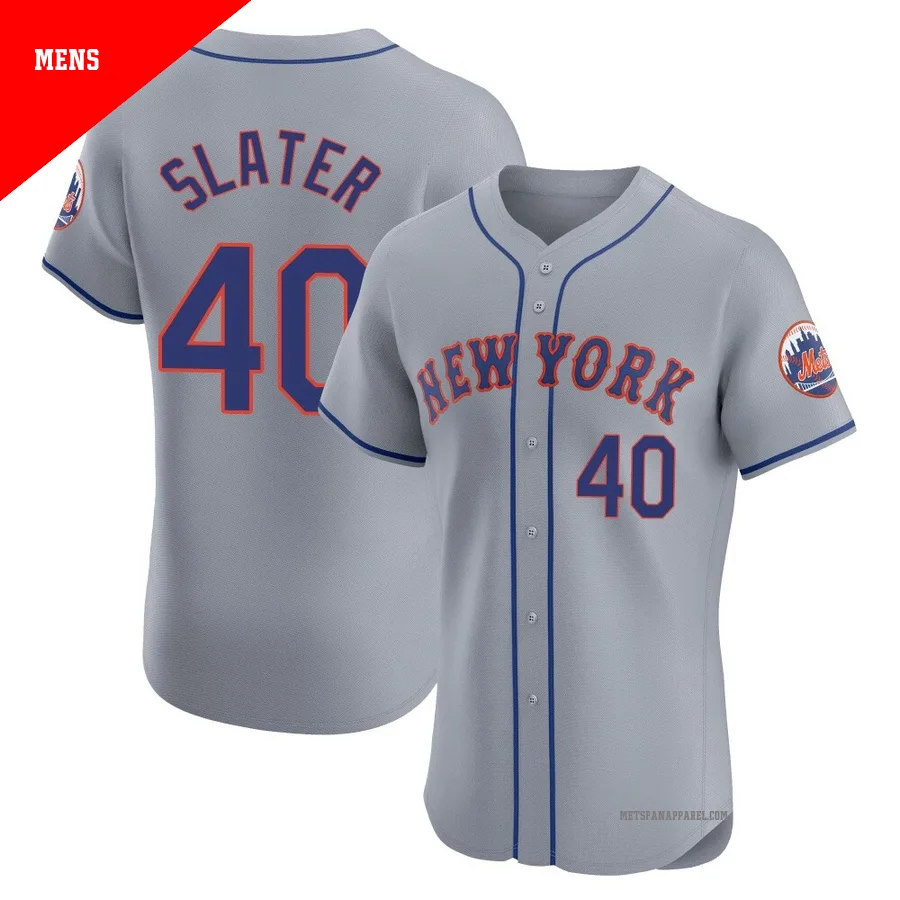 New York Mets ＃40 Austin Slater Men's Gray Elite Road Jersey