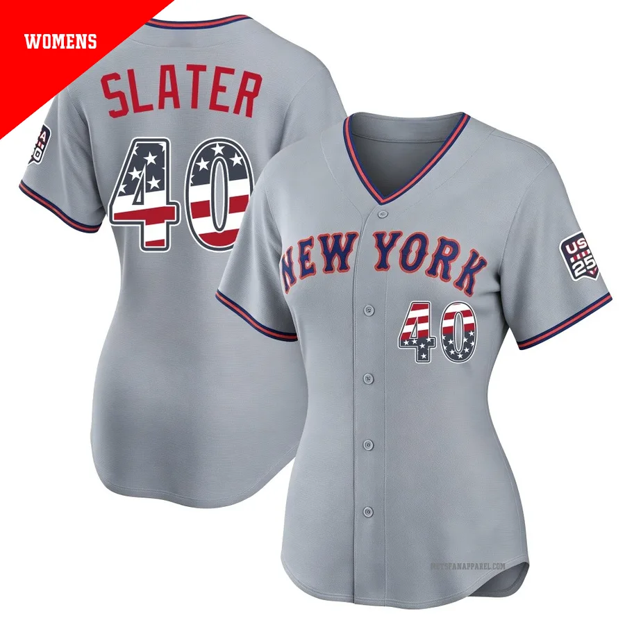 New York Mets ＃40 Austin Slater Women's Gray Limited USA 250 Fourth Of July Road Stadium Jersey