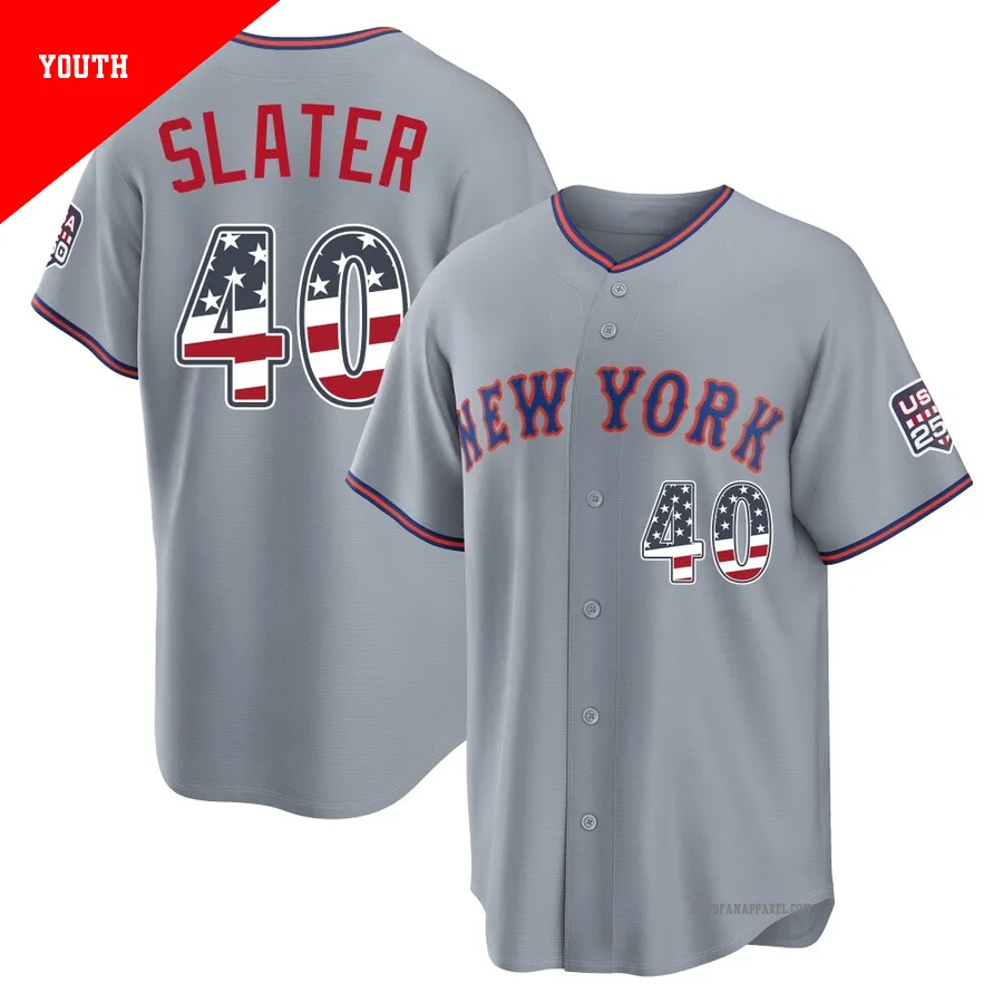 New York Mets ＃40 Austin Slater Youth Gray Limited USA 250 Fourth Of July Road Stadium Jersey