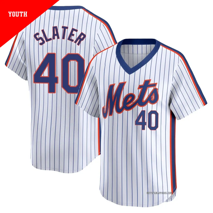 New York Mets ＃40 Austin Slater Youth White Limited Cooperstown Collection Jersey