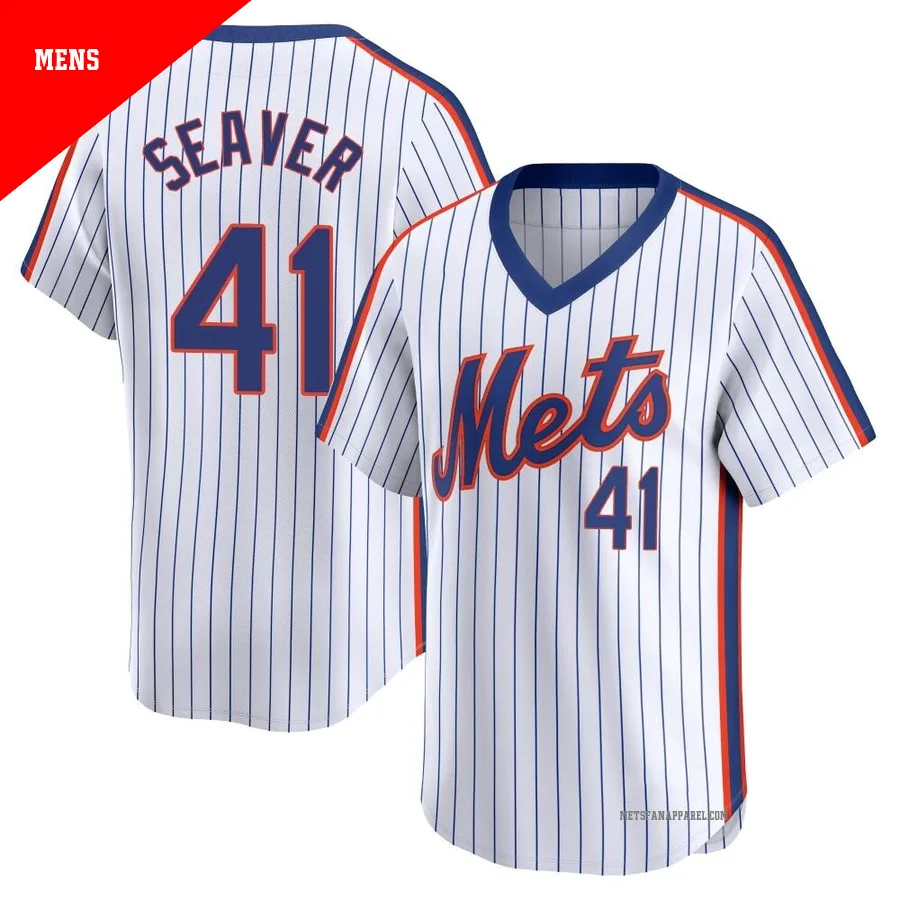 New York Mets ＃41 Tom Seaver Men's White Limited Cooperstown Collection Jersey