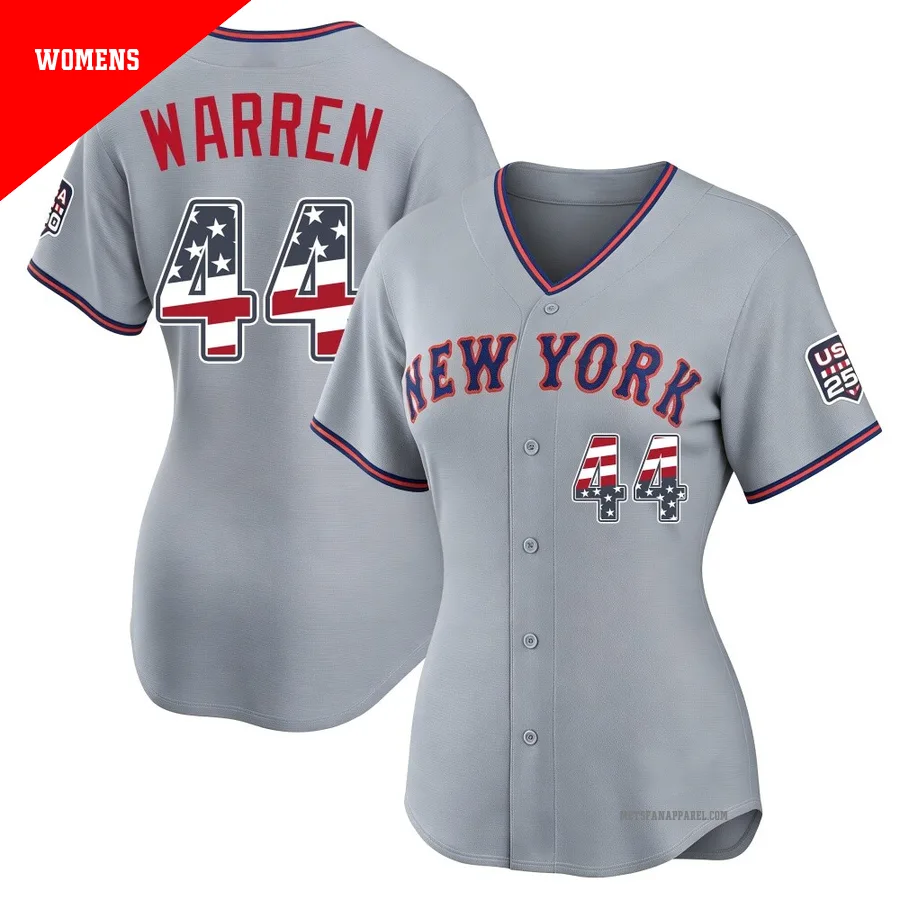 New York Mets ＃44 Austin Warren Women's Gray Limited USA 250 Fourth Of July Road Stadium Jersey
