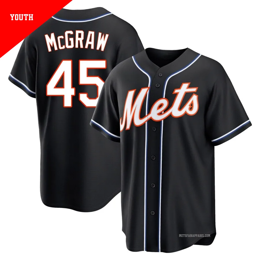 New York Mets ＃45 Tug McGraw Youth Black Replica Fashion Out Jersey