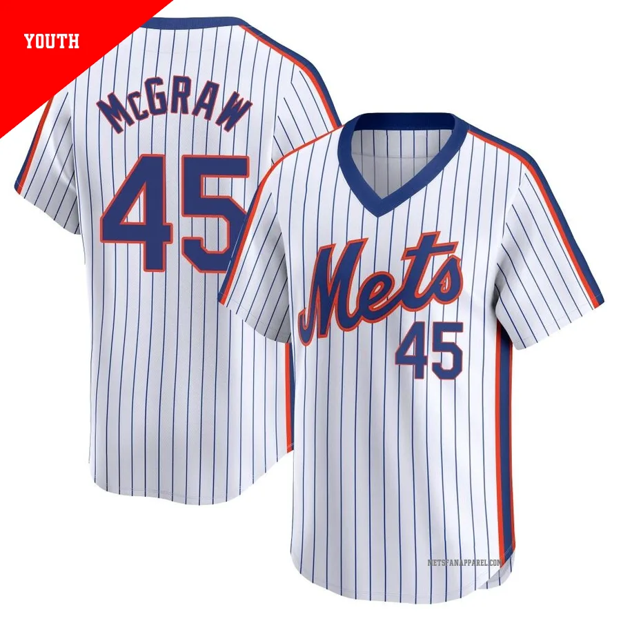 New York Mets ＃45 Tug McGraw Youth White Limited Cooperstown Collection Jersey