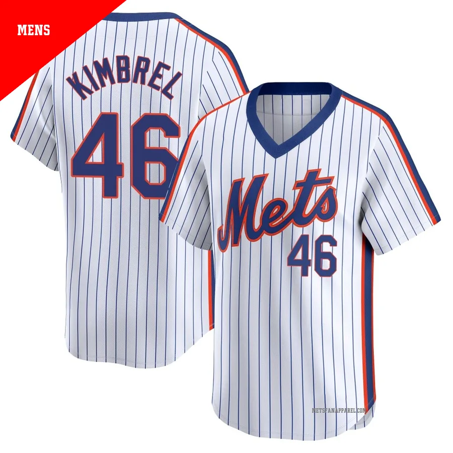 New York Mets ＃46 Craig Kimbrel Men's White Limited Cooperstown Collection Jersey