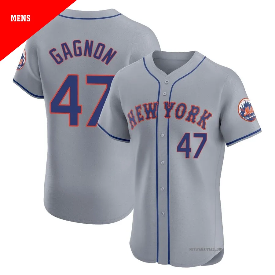New York Mets ＃47 Drew Gagnon Men's Gray Elite Road Jersey