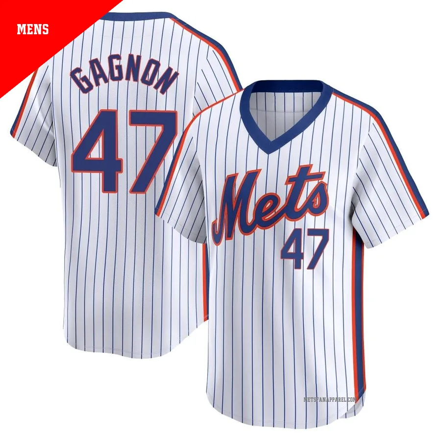 New York Mets ＃47 Drew Gagnon Men's White Limited Cooperstown Collection Jersey