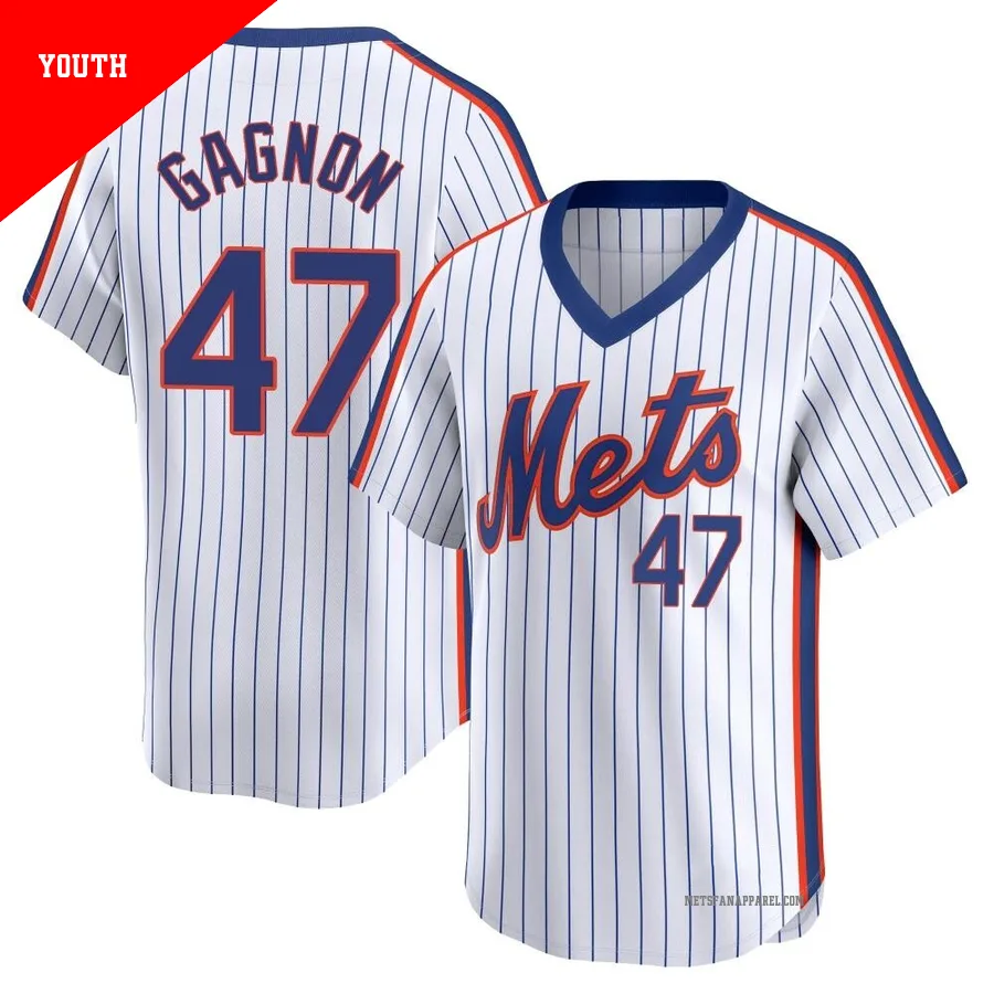 New York Mets ＃47 Drew Gagnon Youth White Limited Cooperstown Collection Jersey