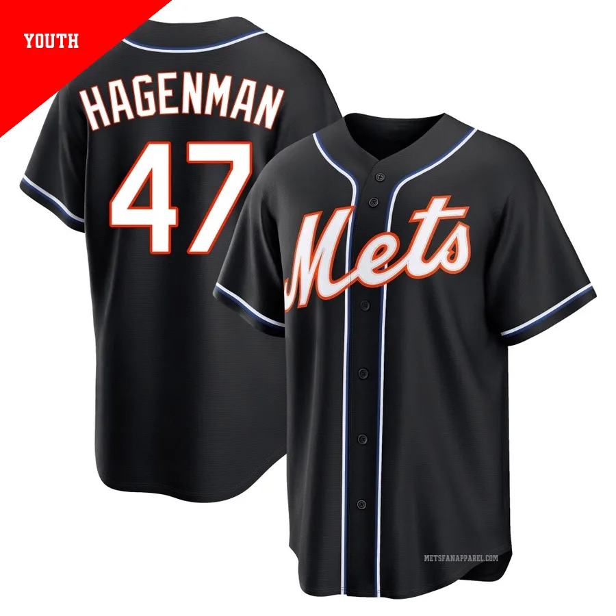 New York Mets ＃47 Justin Hagenman Youth Black Replica Fashion Out Jersey