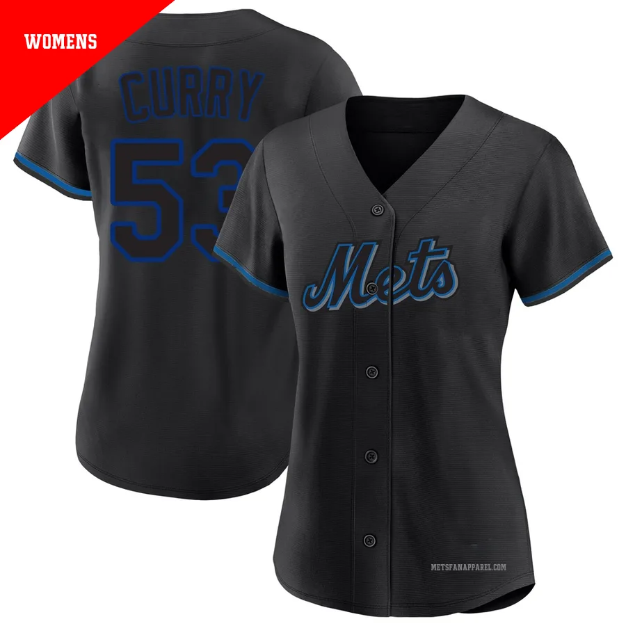 New York Mets ＃53 Xzavion Curry Women's Black Replica Fashion Jersey
