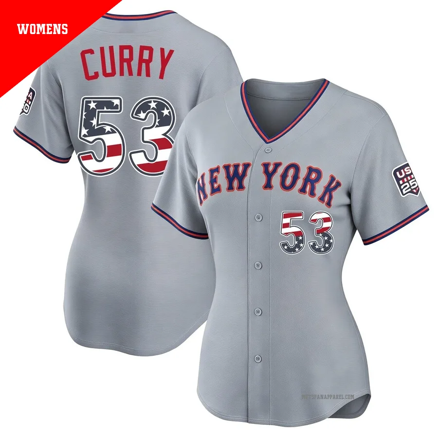 New York Mets ＃53 Xzavion Curry Women's Gray Limited USA 250 Fourth Of July Road Stadium Jersey