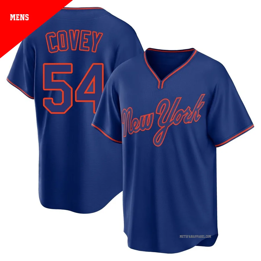 New York Mets ＃54 Dylan Covey Men's Royal Replica Alternate 2 Jersey