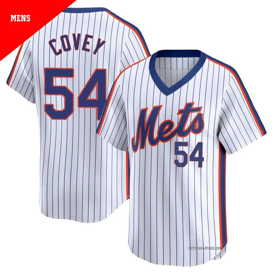 New York Mets ＃54 Dylan Covey Men's White Limited Cooperstown Collection Jersey