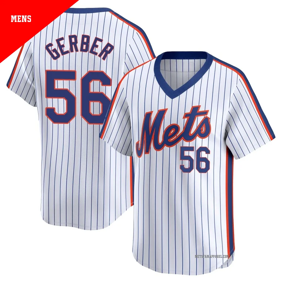 New York Mets ＃56 Joey Gerber Men's White Limited Cooperstown Collection Jersey