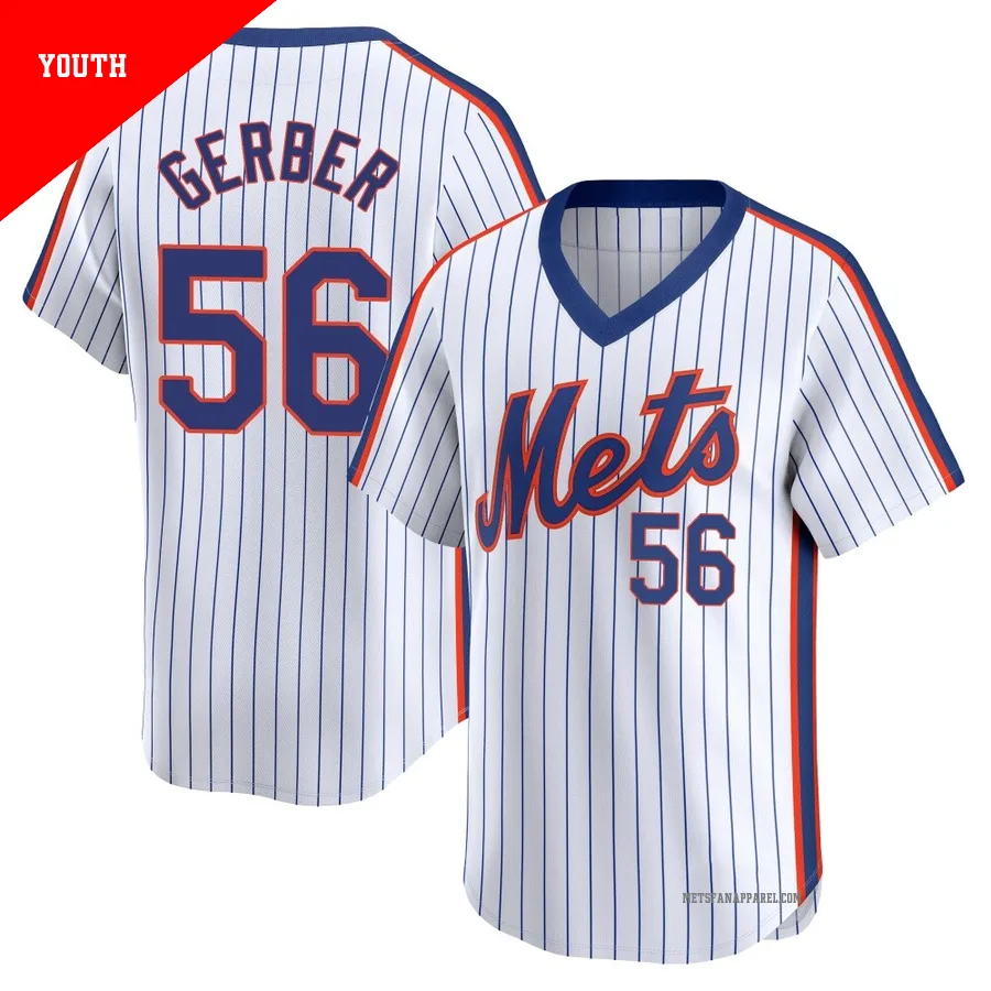New York Mets ＃56 Joey Gerber Youth White Limited Cooperstown Collection Jersey